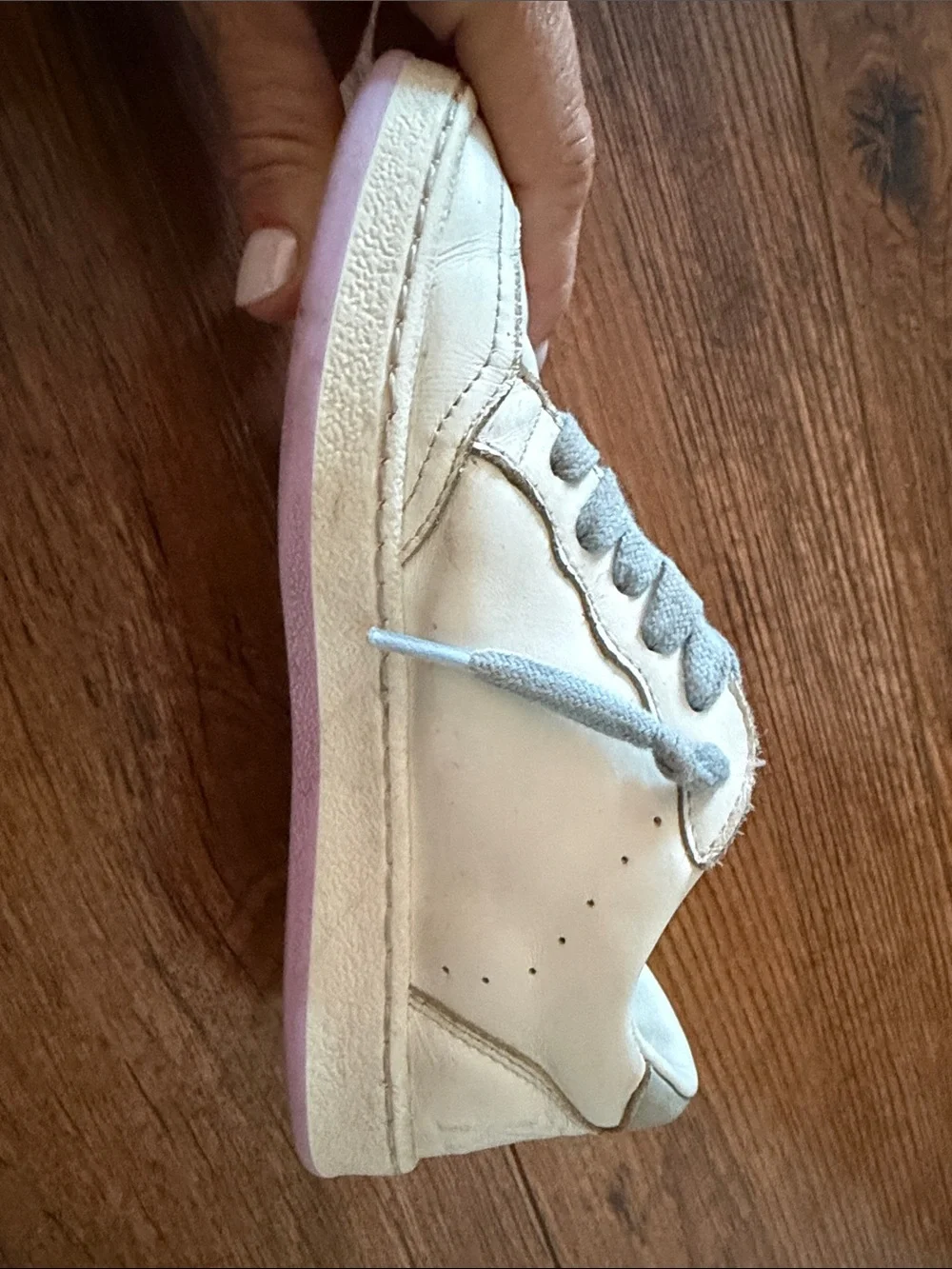 Golden Goose Kids Cream Sneakers with Pink Star and Light Gray Laces